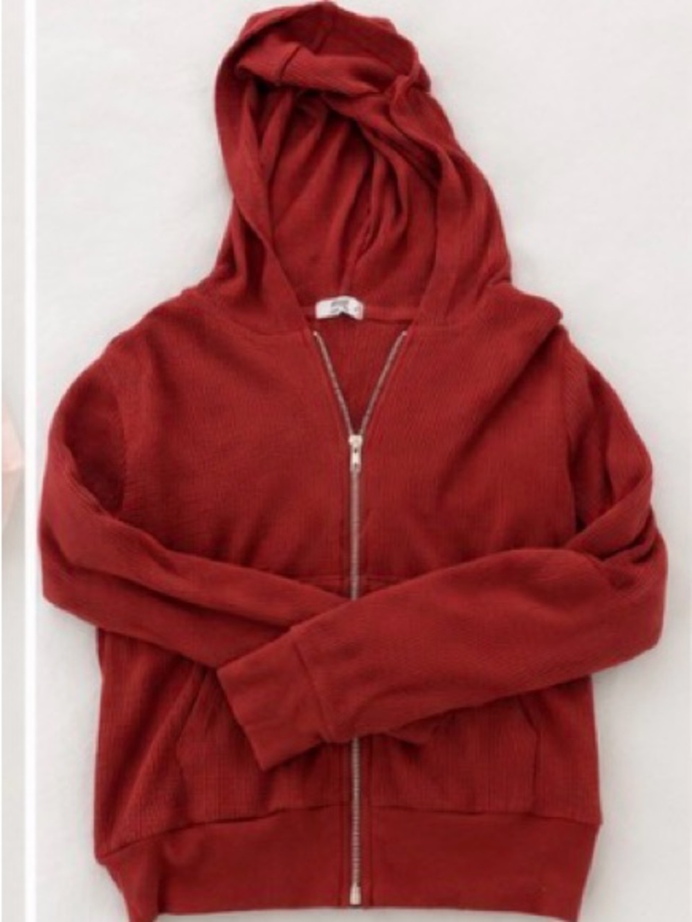Red Zip-Up Waffle Hoodie Jacket